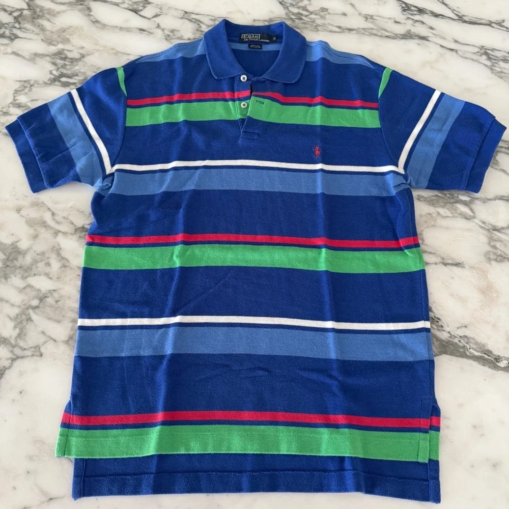 POLO Ralph Lauren Cotton Men's  Striped Polo Shirt  100%  Cotton size MED‎
